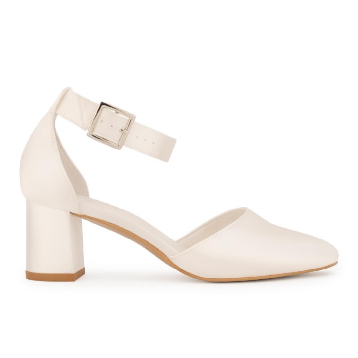 Avalia Vera Ivory Satin Wide Ankle Strap Block Heel Shoes