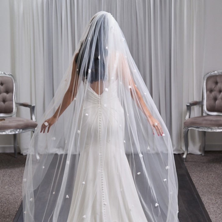 Aviemore Single Tier Italian Tulle Scattered 3D Flower Veil