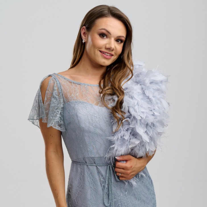 Bardot Silber Grau Straußenfeder Brautstola