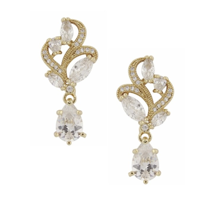 Bejewelled Crystal Vintage Wedding Earrings (Gold)