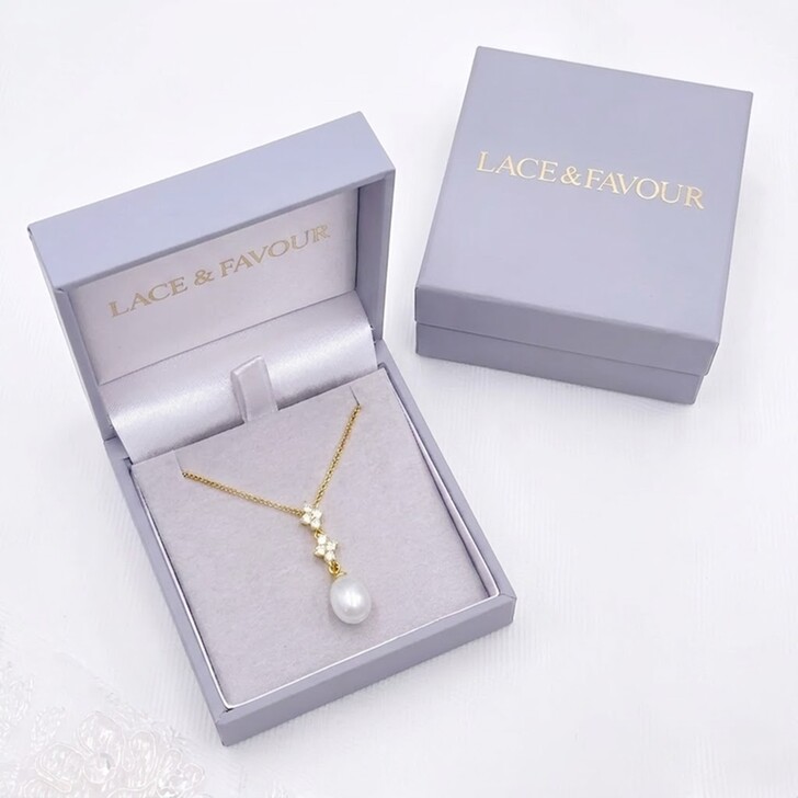 Beth Gold Floral Crystal and Teardrop Pearl Pendant Necklace