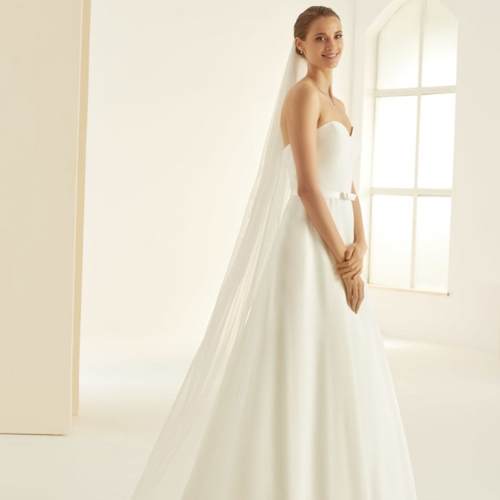 Bianco einstufiger Glitzertüll bodenlanger Schleier S361