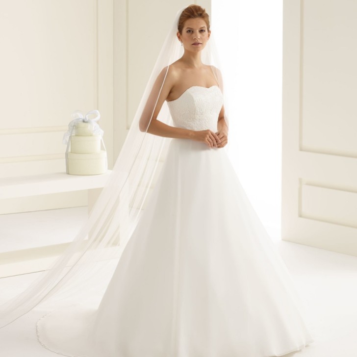 Bianco Elfenbein einreihig Satin Rand Kathedrale Schleier S153