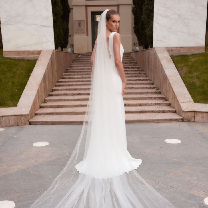 Bianco Ivory Single Tier Scattered Pearl Royal Length Veil S553