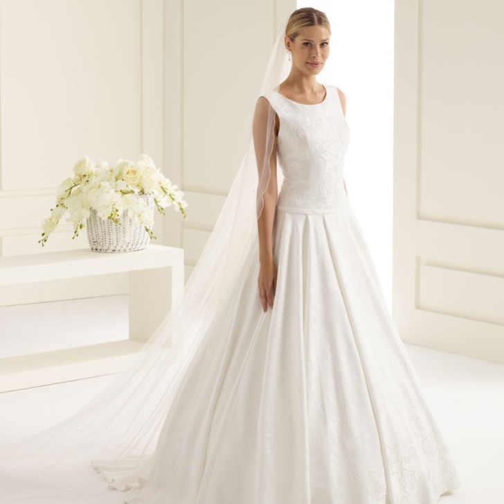 Bianco Ivory Single Tier Swarovski Crystal Chapel Veil with Corded Edge S223