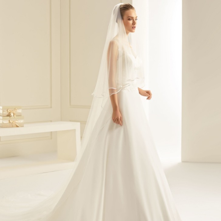 Bianco Ivory Soft Tulle Two Tier Satin Edge Cathedral Veil S241
