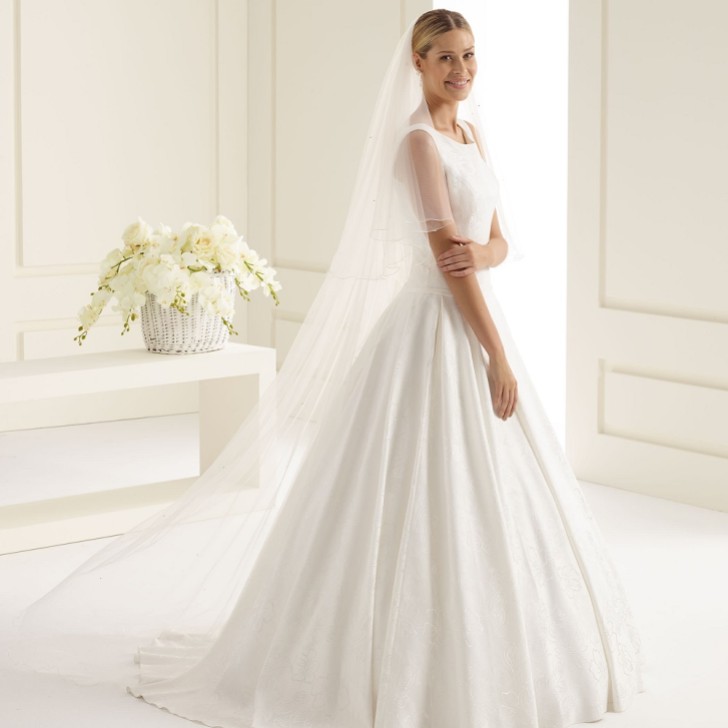 Bianco Ivory Two Tier Swarovski Crystal Chapel Veil with Corded Edge S221