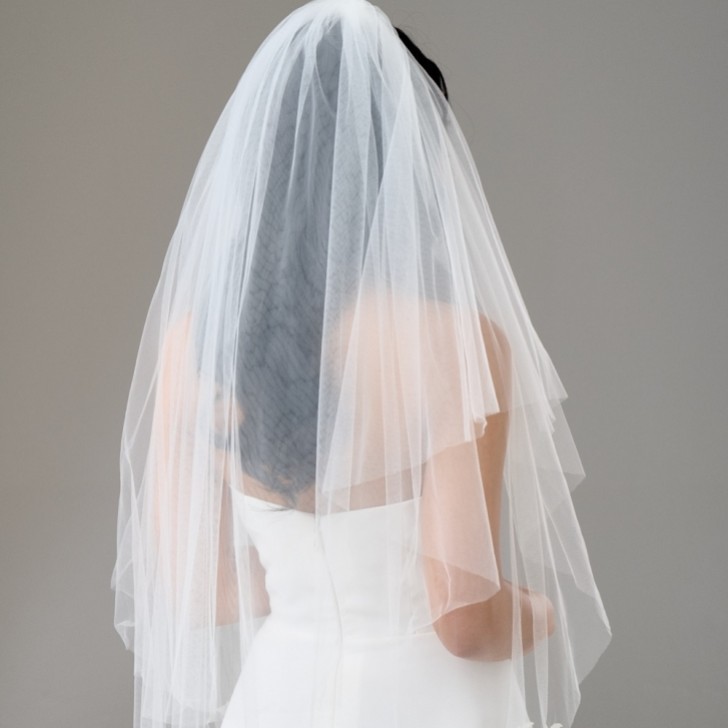 Bloomington Ivory Two Tier Cut Edge Veil with Floral Motifs