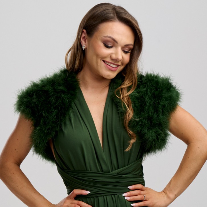 Bolero «Sophia» en verde oliva con plumas
