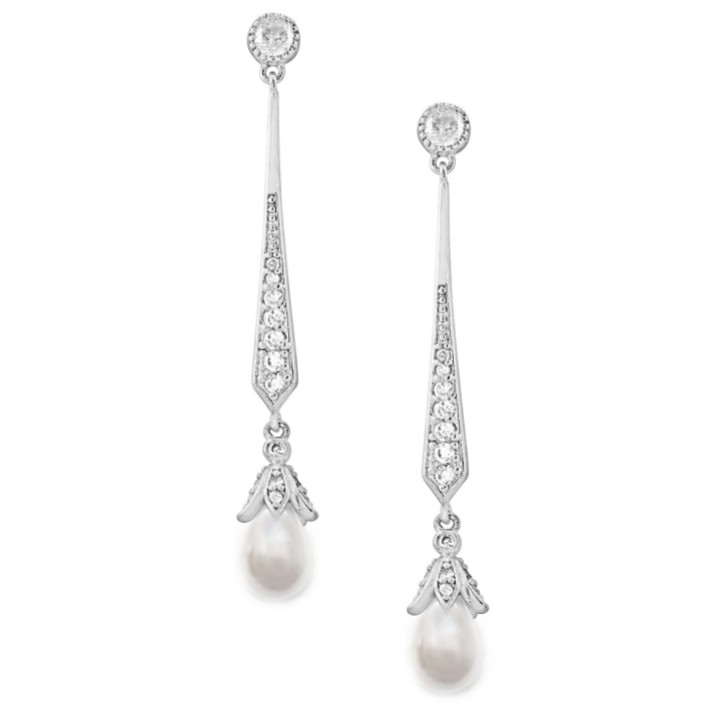 Brincos de noiva com pérolas compridas de Genebra (prata)