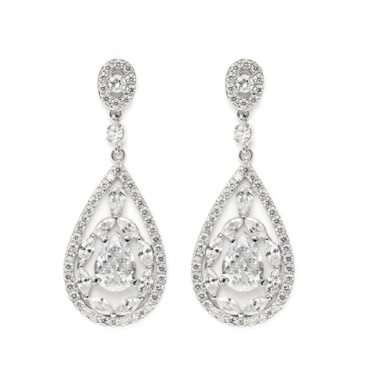 Brincos pendentes com zircónia cúbica inspirados no estilo vintage de Hollywood (prateados)