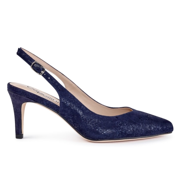 Capollini Catherine Marineblaues Nubukleder Slingbacks mit mittlerem Absatz