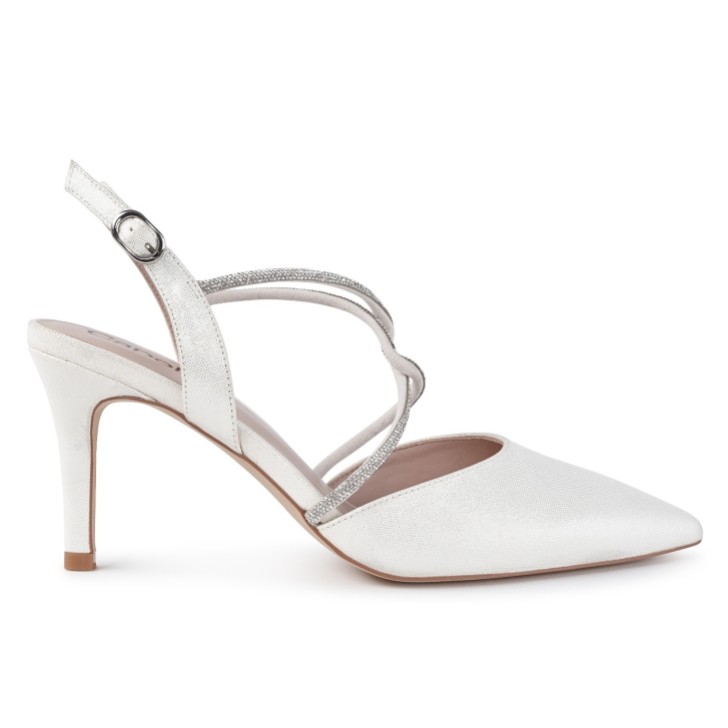 Capollini Charlotte Creme Nubukleder Diamante Kreuzriemen Slingbacks