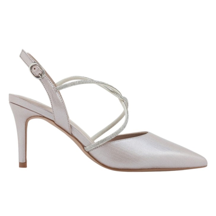 Capollini Charlotte Perlglanz-Leder-Slingbacks mit Diamant-Kreuzriemen