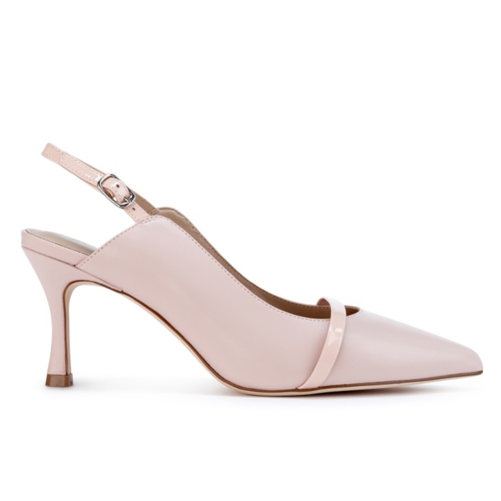Capollini Emory Rosa Leder Slingbacks mit mittlerem Absatz und Lackriemen