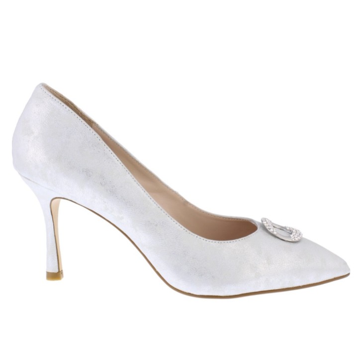 Capollini Sapatos de salto alto em couro nubuck prateado com acabamento em strass