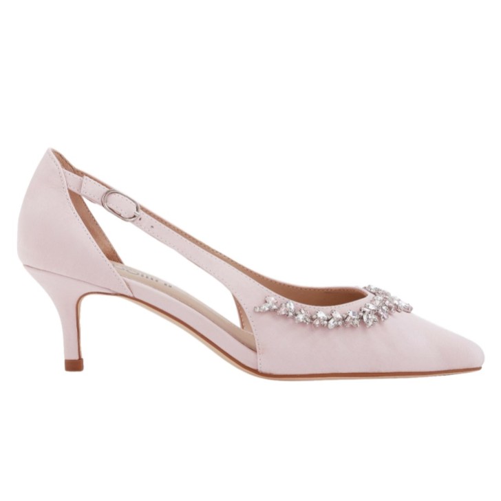 Capollini Sapatos de salto médio em camurça rosa blush da Nysa, com detalhes decorativos