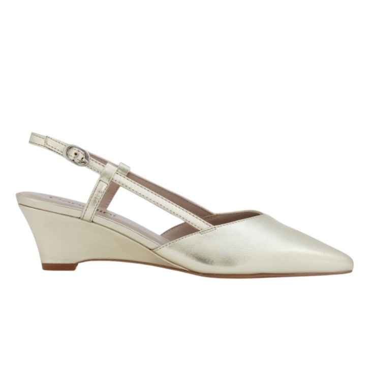 Capollini Zapatos de tacón bajo con cuña y talón abierto de piel dorada de Lumi
