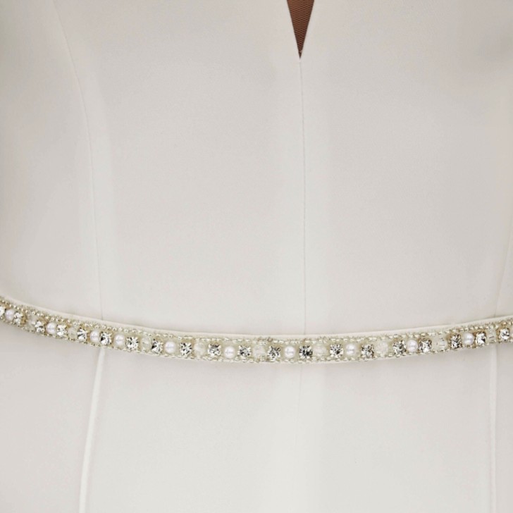 Cinturón de satén para vestido de novia, estrecho y adornado con perlas, de Bianco