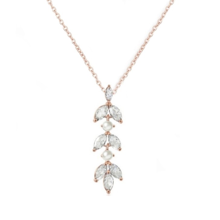 Colar com pendente Amalia em ouro rosa com zircónia cúbica e pérola