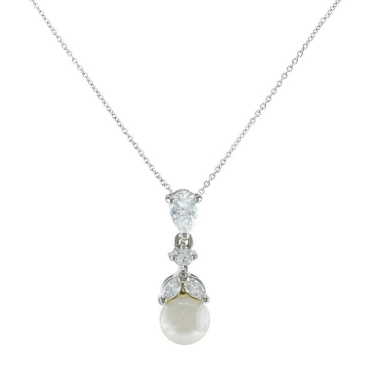 Collar con colgante de boda de cristal y perlas