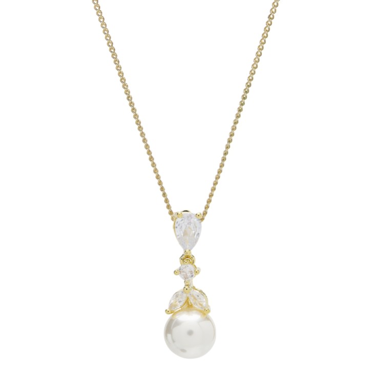 Collar de boda con colgante de cristal dorado y perlas