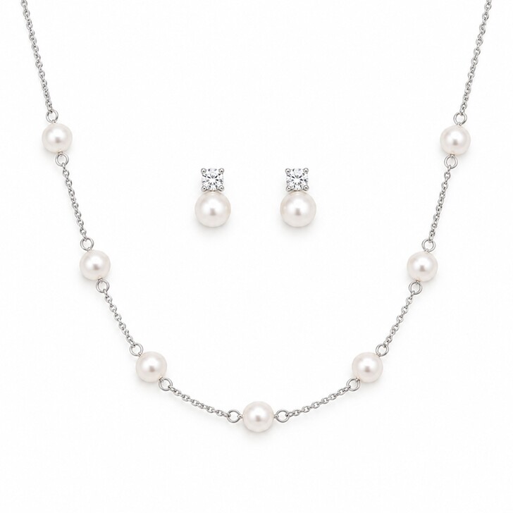 Conjunto de joyas Evie Silver: pendientes y collar con perlas delicadas