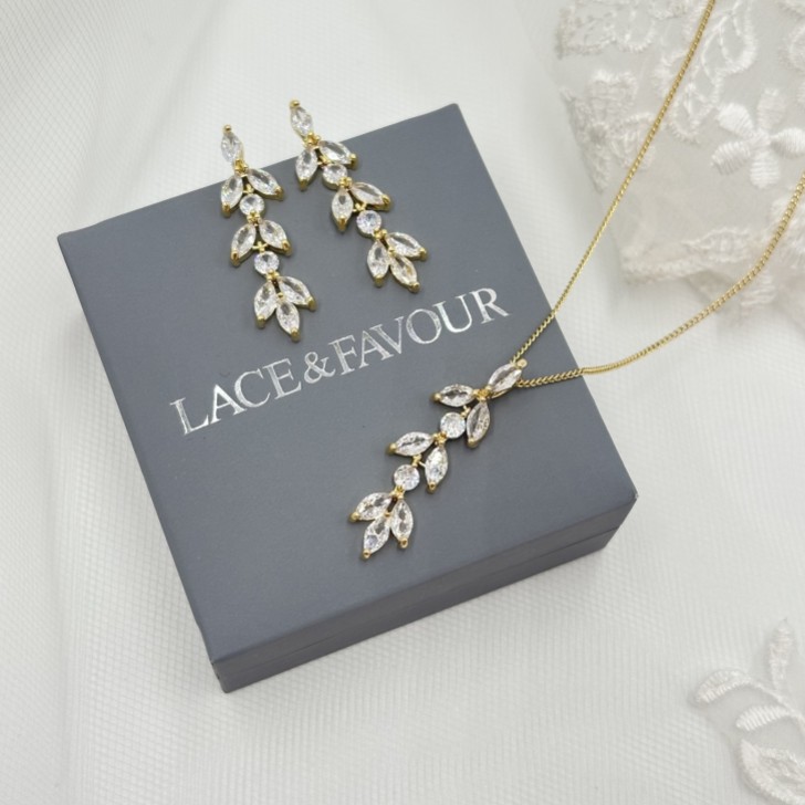 Conjunto de joyas nupciales Aria Gold con circonitas