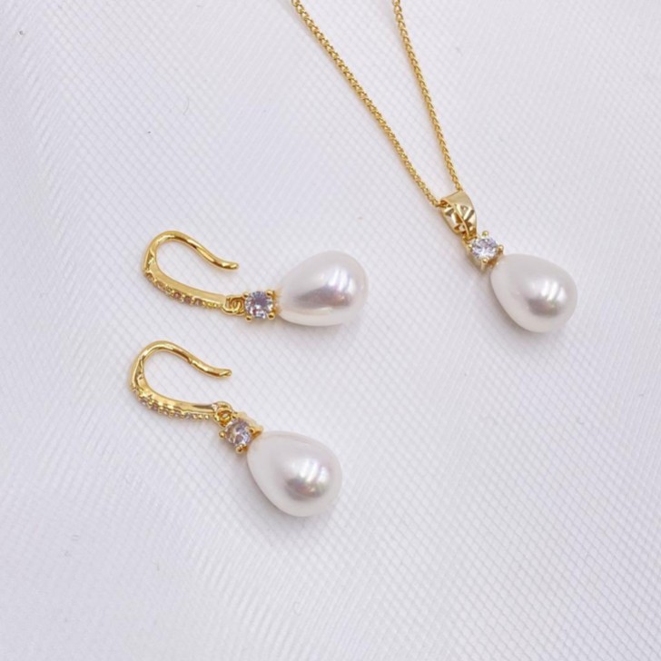 Conjunto de joyas nupciales «Dolci Gold Crystal» y «Teardrop Pearl»