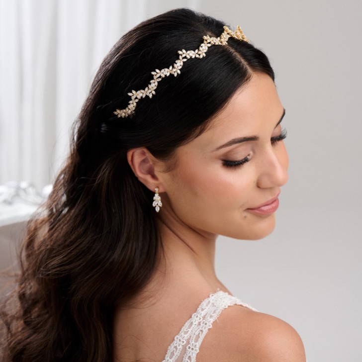 Cortez Gold Dainty Cubic Zirconia Wedding Headband