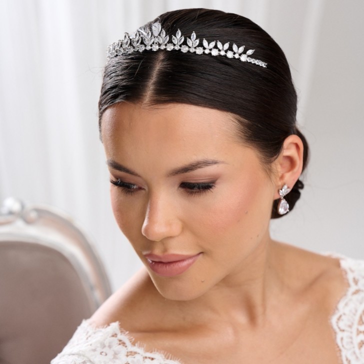Decadence Low Cubic Zirconia Leaves Wedding Tiara