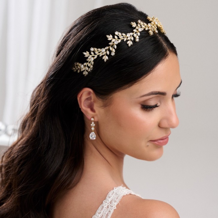 Diadema de boda «Hojas de cristal dorado» de Veneto