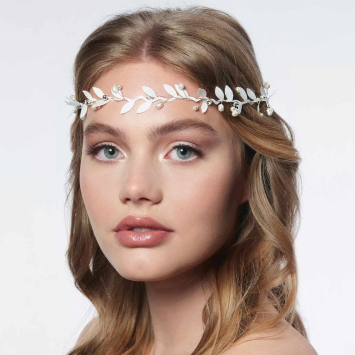 Diadema nupcial boho «Gaia Silver Leaf»