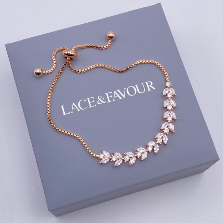 Dotty Rose Gold Crystal Leaves Adjustable Bracelet