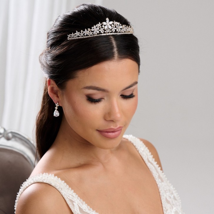 Downton Gold Floral Cubic Zirconia Crystal Wedding Tiara