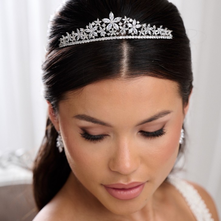 Downton Silver Floral Cubic Zirconia Crystal Wedding Tiara
