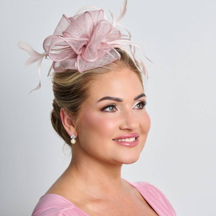Dusky Pink Sinamay and Feather Wedding Fascinator