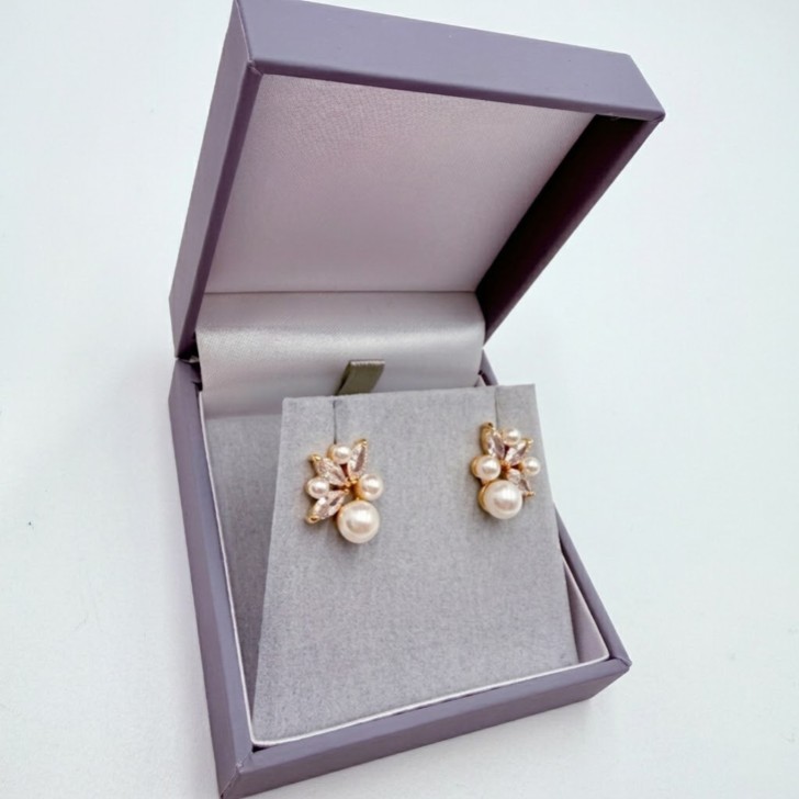 Eden Gold Crystal and Cluster Pearl Earrings