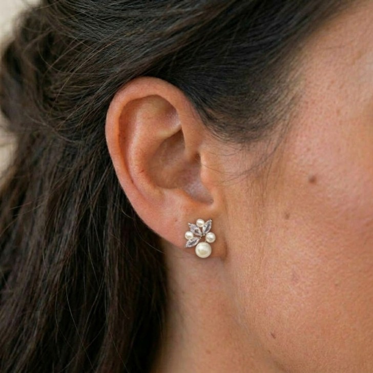 Eden Silver Crystal and Cluster Pearl Earrings