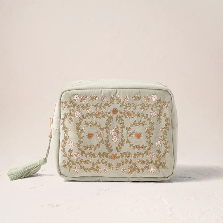 Elizabeth Scarlett Mediterranean Garden Sage Green Velvet Wash Bag