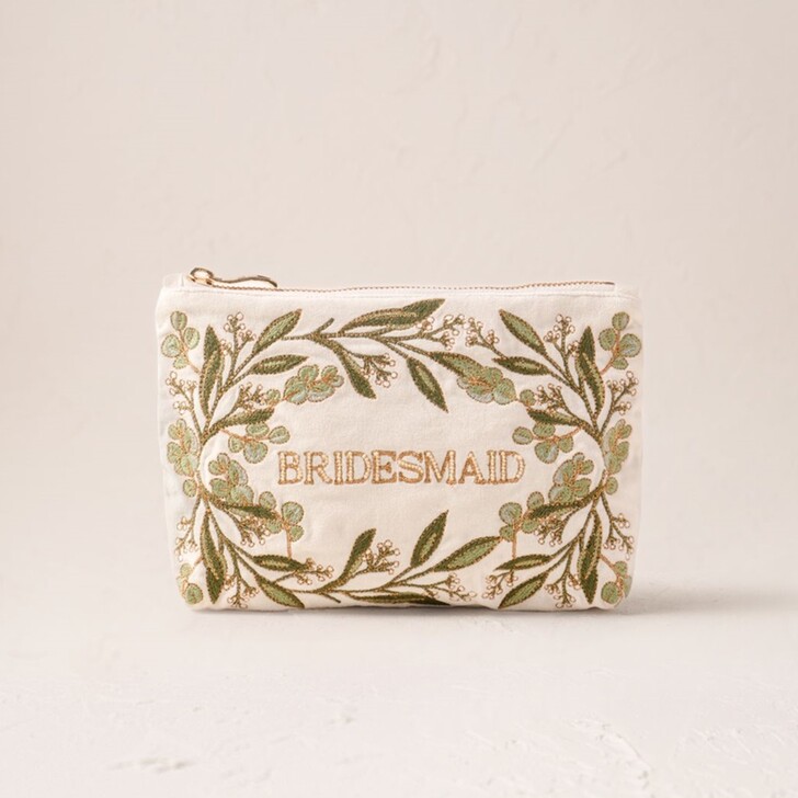 Elizabeth Scarlett Olive Branch Bridesmaid Cream Velvet Mini Pouch