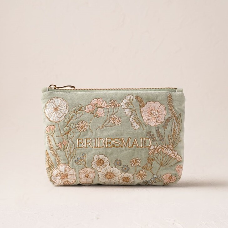 Elizabeth Scarlett Pressed Flowers Bridesmaid Sage Green Velvet Mini Pouch