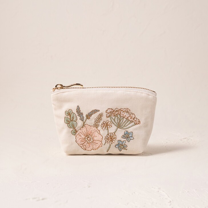 Elizabeth Scarlett Pressed Flowers Cream Velvet Coin Purse