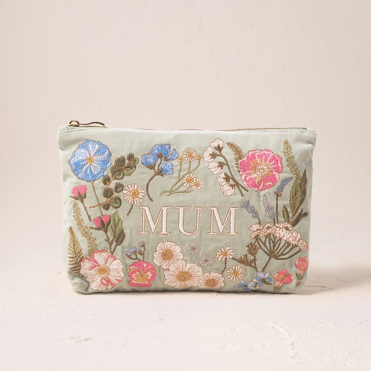 Elizabeth Scarlett Pressed Flowers Mum Sage Green Velvet Pouch