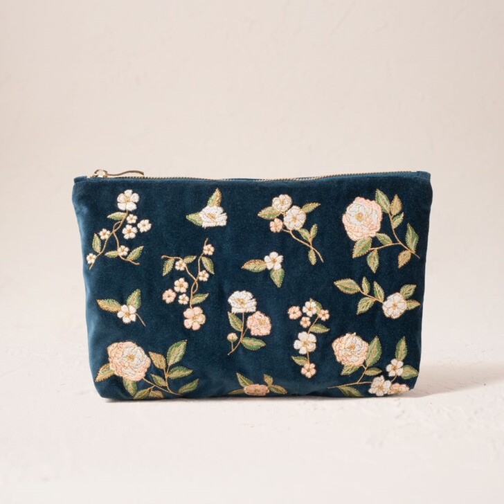 Elizabeth Scarlett Wild Rose Ink Blue Velvet Everyday Pouch