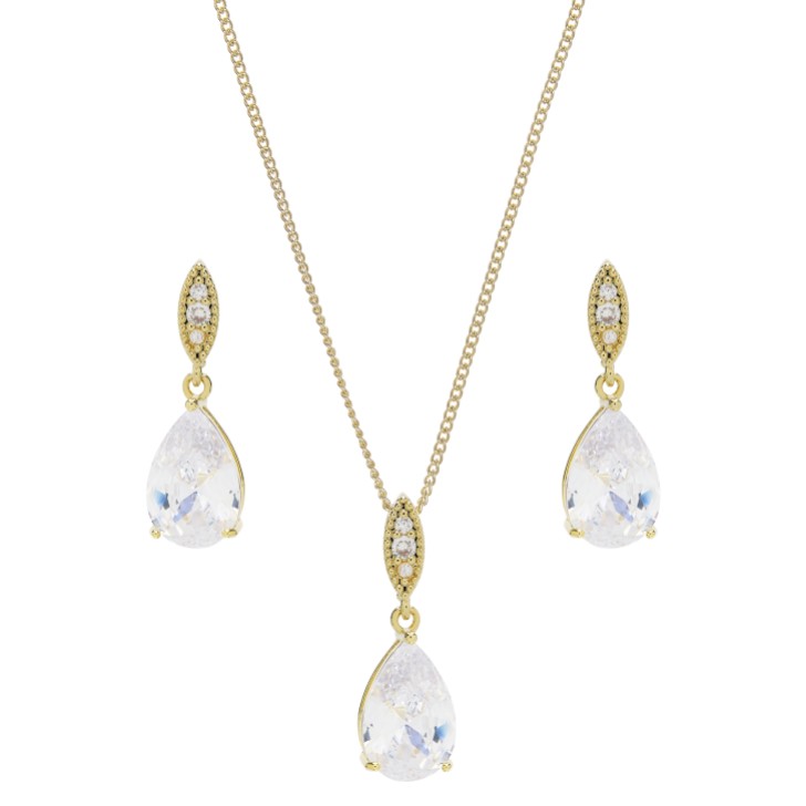 Ellie Gold Cubic Zirconia Crystal Wedding Jewellery Set