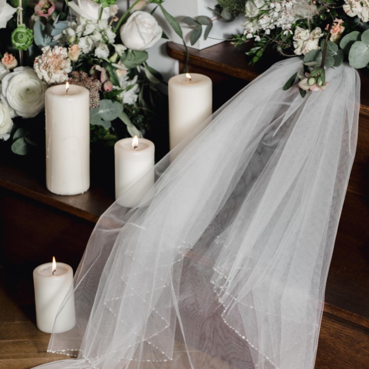 Fairmont Ivory Two Tier Fingertip Veil with Pearl and Beaded Edge