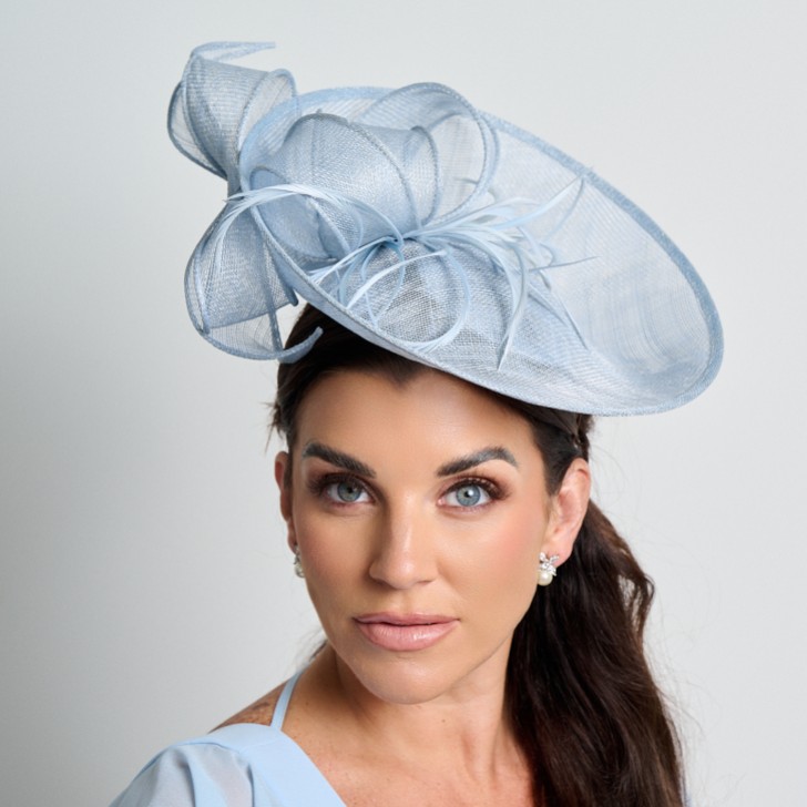 Fascinator da sposa a disco Sinamay blu fiordaliso grande