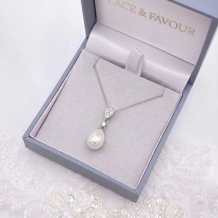 Faye Silver Teardrop Pearl and Crystal Pendant Necklace