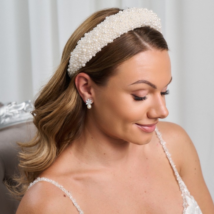 Fita para a cabeça com pérolas grossas Persephone Ivory